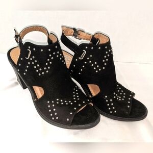 SO Womens Catfish Block Heeled Ankle Strap Sandals Studded Sz 8 Black Whimsigoth